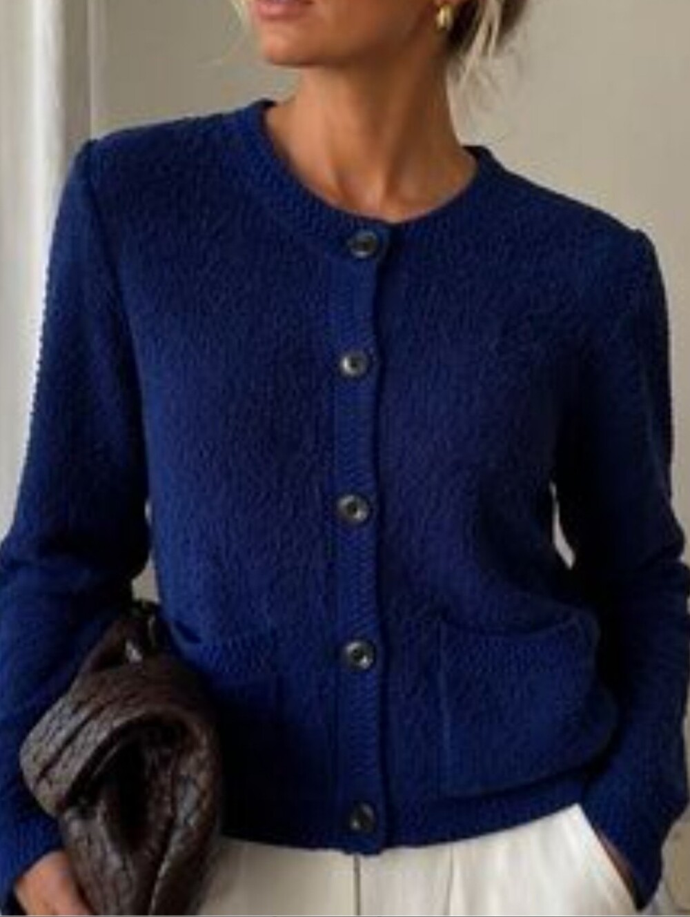 J. Crew Royal Blue Bouclé Teddy Button-Front Sweater Jacket S